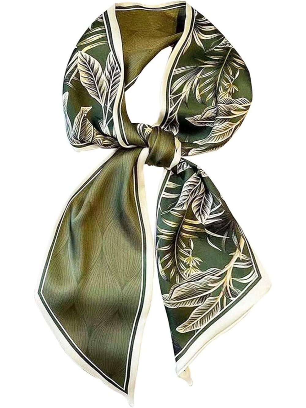 Women Green Printed Square Headscarf Bandanas Hair Scarf Neck Scarves